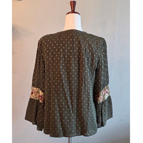 Chico's Women's Polka Dot Peasant Blouse SZ 1 Boho - Picture 2 of 7